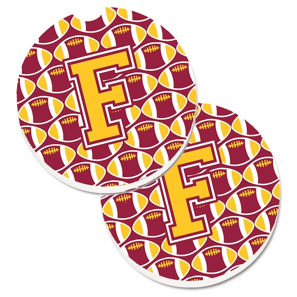 Carolines Treasures Letter F Football Maroon and Gold Cup Holder Car Coaster, PK2 CJ1081-FCARC - main